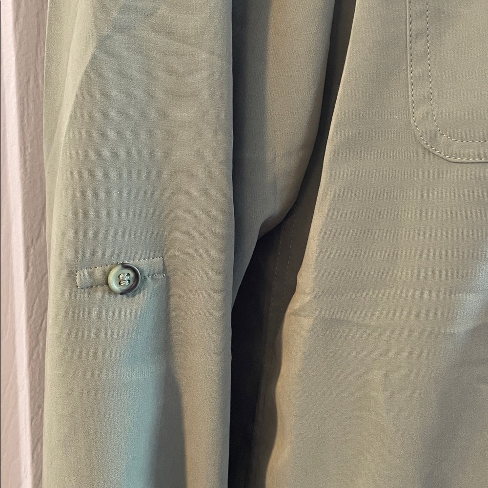 JOANNA ROLL TAB LONG SLEEVES BUTTON DOWN BLOUSE TOP OLIVE GREEN SIZE L - Picture 6 of 12